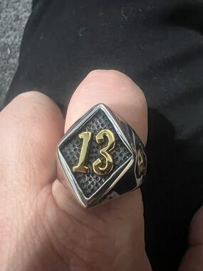 Men's Two-Tone '13' Signet Ring - Gold & Silver